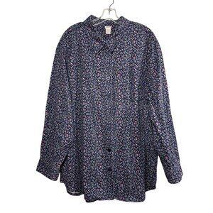 Cherokee Navy Blue Floral Button Down Shirt 22W Plus Size Cotton Cottagecore